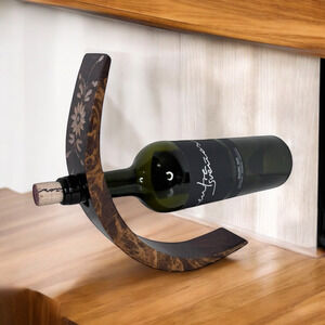 Wine Bottle Holder Wooden Hand Carved Zero Gravity Wine Holder Floral Design